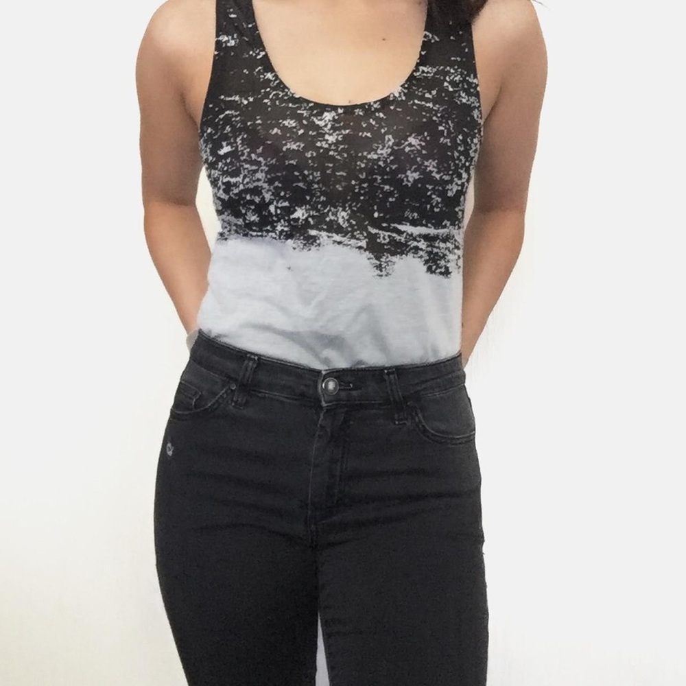 All Sainta Bronte Kique Vest Black & Gray Semi Sheer Ombre Tank Top. Size 2